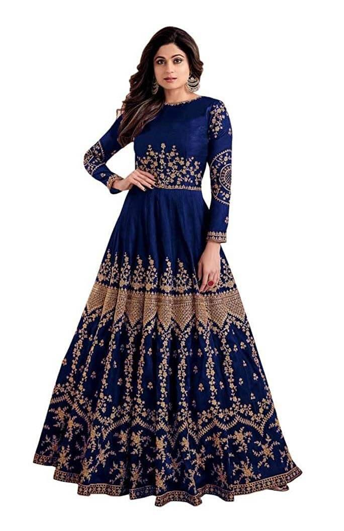 Gown Fast Fashions Women's Fit And Flare Knee Length Gown (Free Size_Blue)